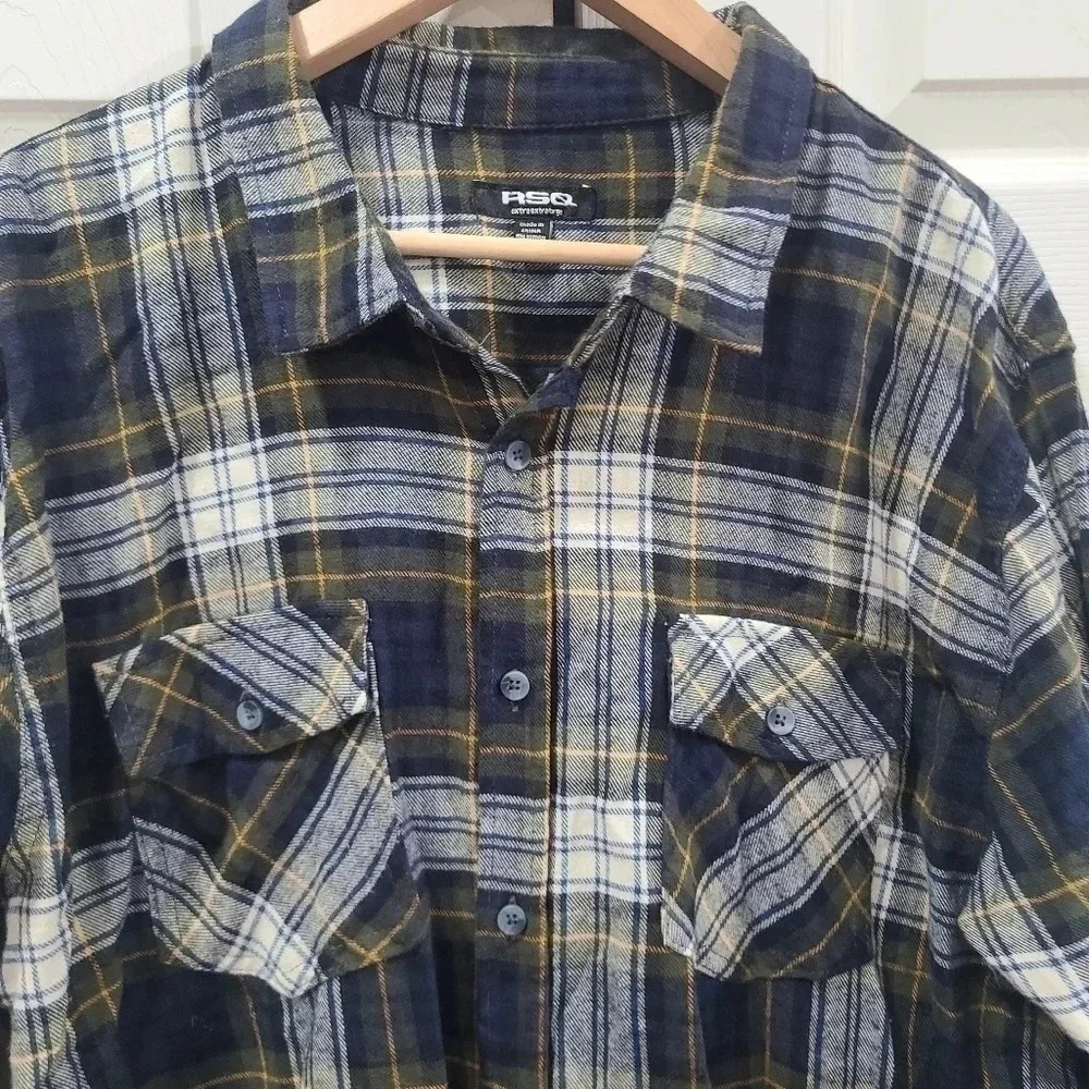 RSQ Multicolored Flannel Collared Button‎ Down Shirt Men’s Size XXL Long Sleeve